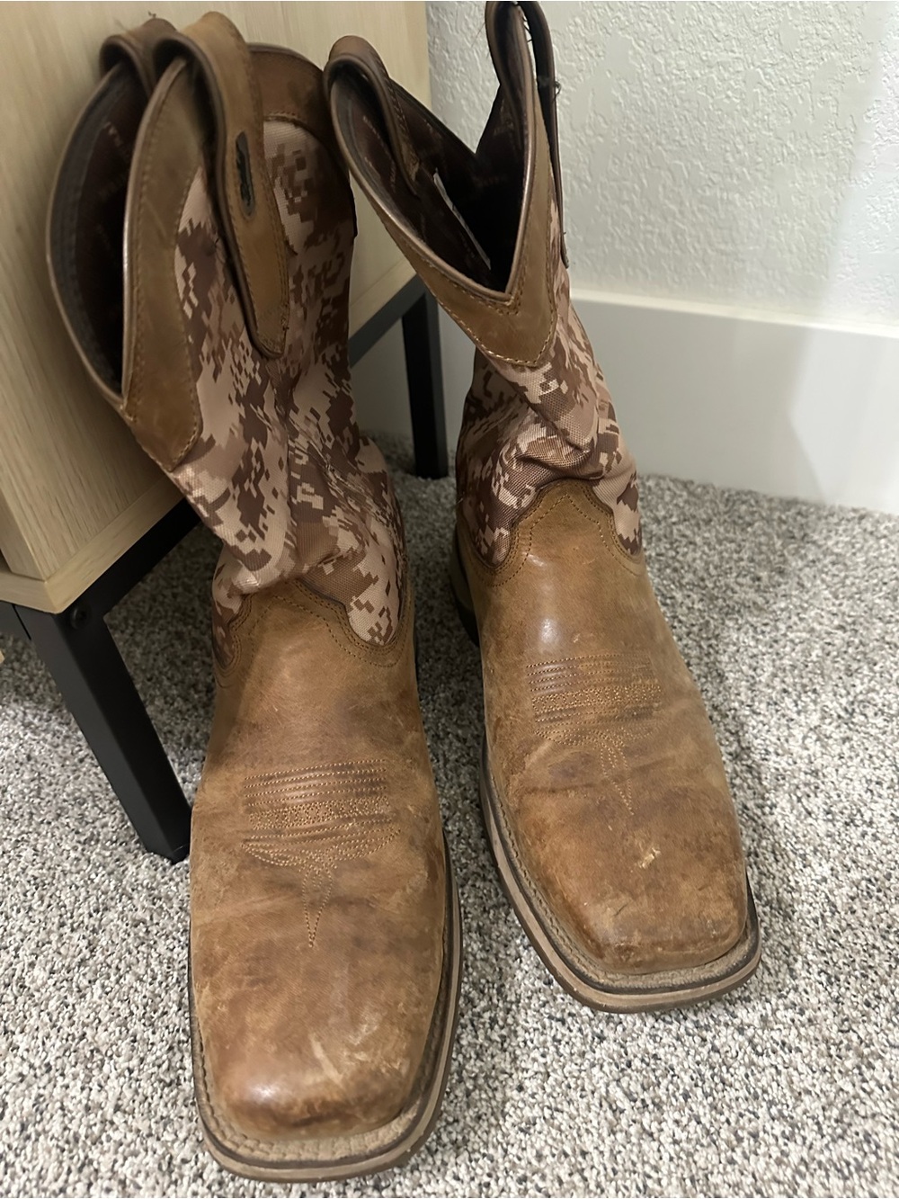 Durango Brown Leather Cowboy Boots with Desert Camo Shaft